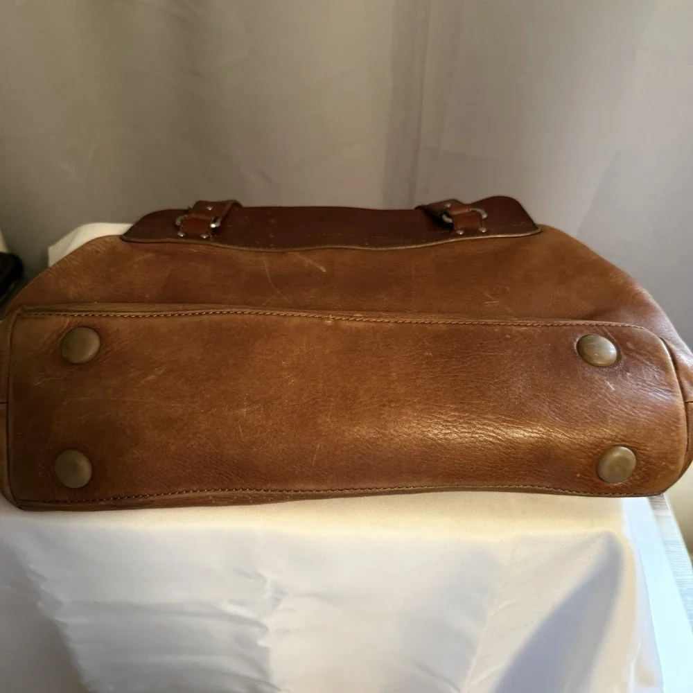 Orla Kiely Vintage Leather Shoulder Top Handle Bag Purse Brown Floral Detail